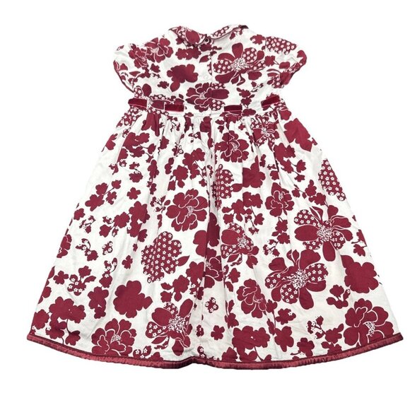 Trish Scully Child Burgundy Floral Velvet Bow/Trim Smocked Lined Dress Sz 5 - Picture 7 of 10